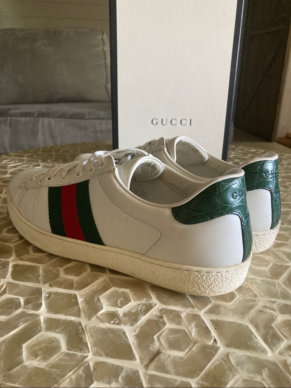 Gucci Men’s Ace Leather Web Low-Top Sneakers (9.5) - Picture 6 of 13